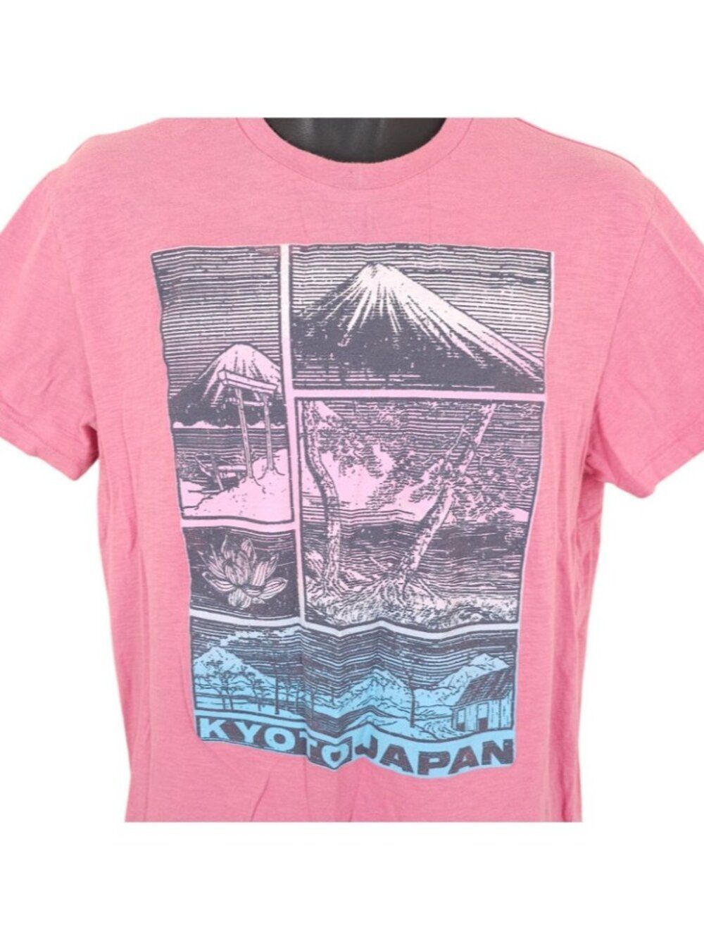 Kyoto Japan T Shirt Mens Size Medium Pink Mount Fuji Travel Destination Tee